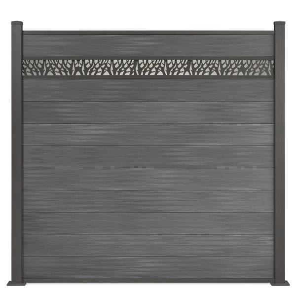 Coex WPC Sichtschutzzaun Excellent in Grau mit Dekor, 180 x 180 cm inkl. Aluminium Pfosten